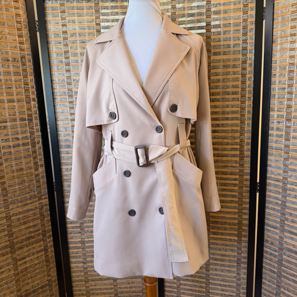 Reformation Beige Tencel Belted Double-Breasted Trench Coat Women's Small